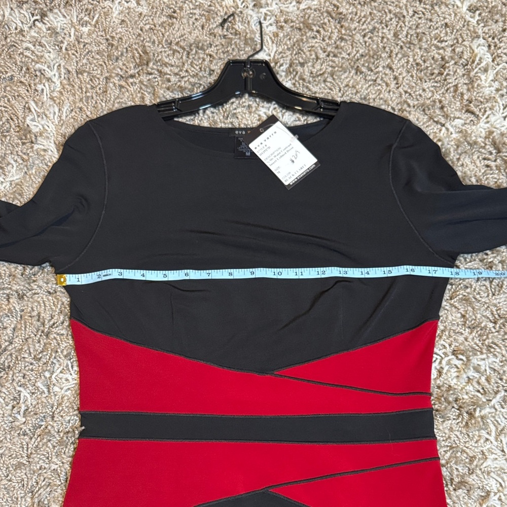 NWT Eva Varro 3/4 Sleeve Waist Contrast Insert Dress Black/Claret size Medium - Picture 10 of 15
